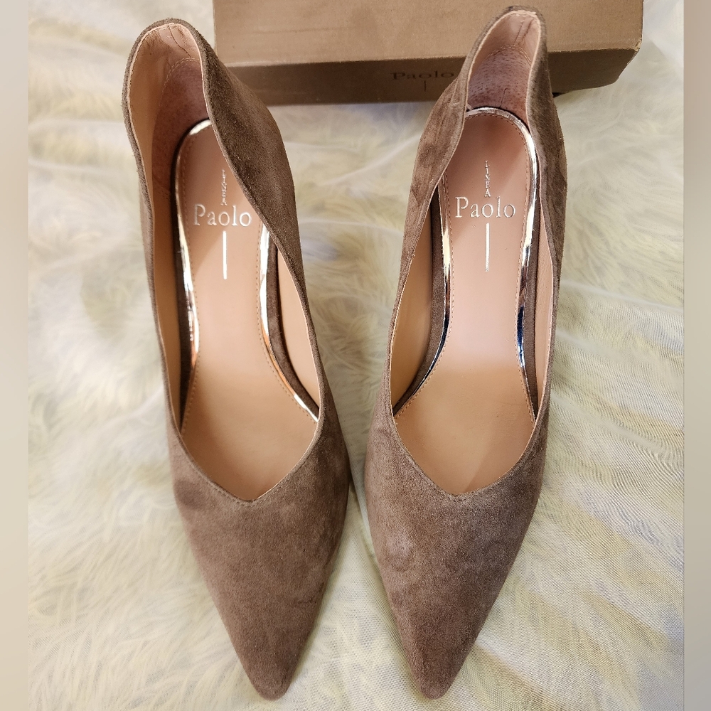 Paolo Women's Elegant Tan Suede Heels - Picture 2 of 7